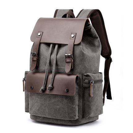 Casual Canvas Backpack Business Laptop Bag With Buckle Drawstring Design
