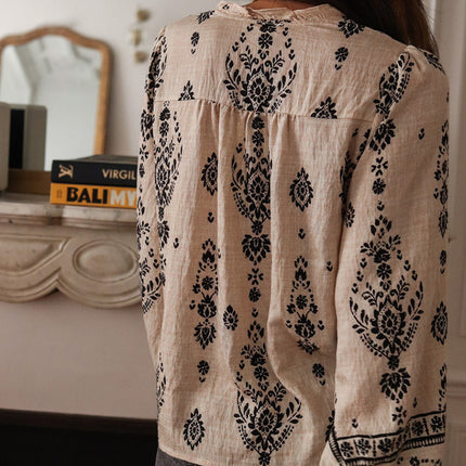 French Temperament Socialite Cotton and Linen Long Sleeve Shirt