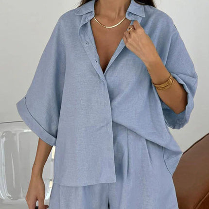 Polo Collar Half Sleeve Top and Shorts Two-piece Set