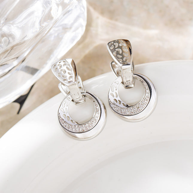 Luxury Natural Zircon Hollow Round Moon Earrings