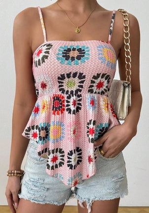 Hibiscus Ruffle Hem Casual Camisole Top