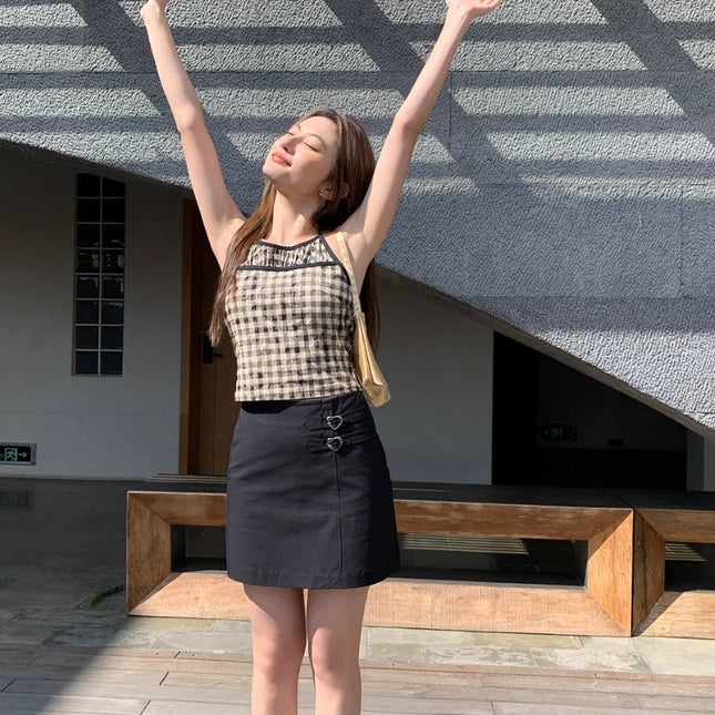 Split Stitching Plaid Halter Vest