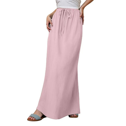 Cotton Solid Color Drawstring Elastic Waist Skirt