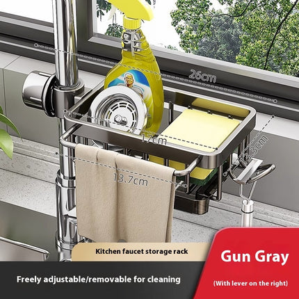 Aluminium Sink Faucet Storage Rack – Multi-Functional Kitchen Organizer & Drain Basket