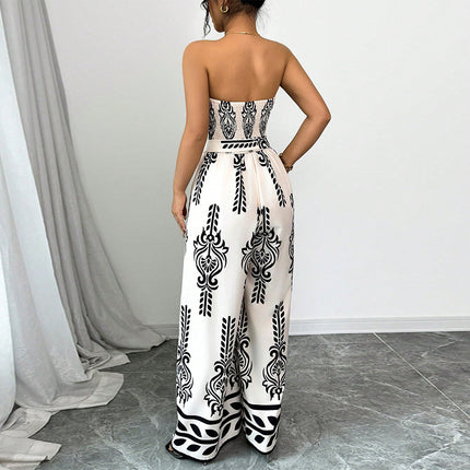 Wide-leg Slim Fit Tied Printed Jumpsuit