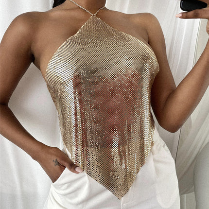 Metal Halter Sequin Sling Top