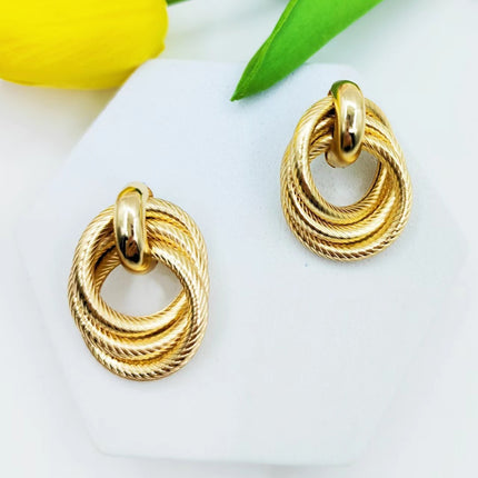 Geometric Embossed Twisted Ring Stud Earrings