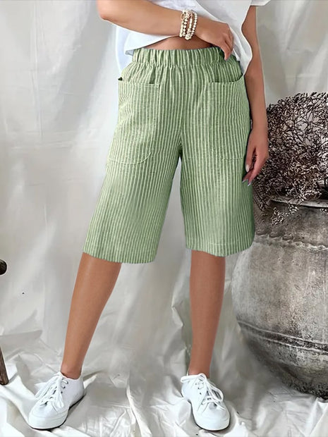 Casual Drawstring Seersucker Pocket Beach Shorts