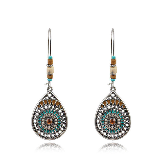 Hollow Teardrop Alloy Enamel Earrings
