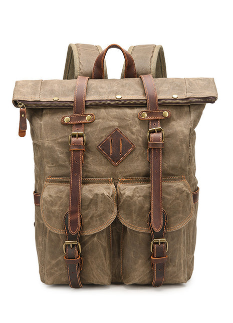 Mochila Retro Impermeable de Lona | Mochila de Viaje de Cuero Crazy Horse