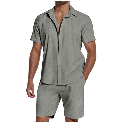 Short Sleeve and Pants Linen Suit