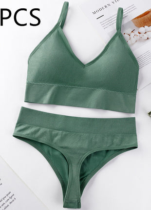 Thin French Style No Steel Ring Panties And Bra Set