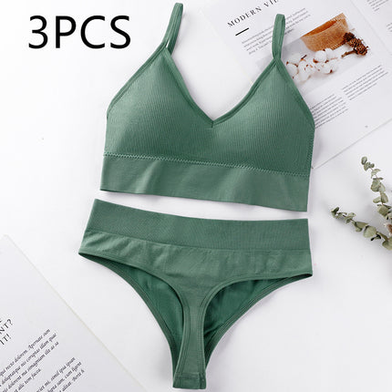 Thin French Style No Steel Ring Panties And Bra Set