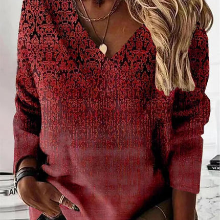 Retro V-neck Long-sleeved T-shirt