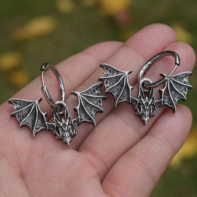 Stainless Steel Witchcraft Halloween Gothic Bat Earrings