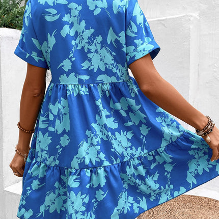 Print Batwing Sleeve Ruffle Hem Smock Dress Vacation Beach Outfits