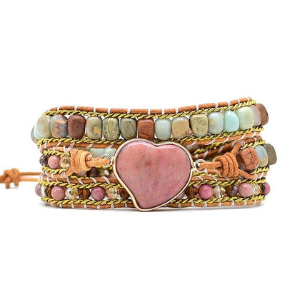 Natural Stone Heart Multi-Layer Bracelet