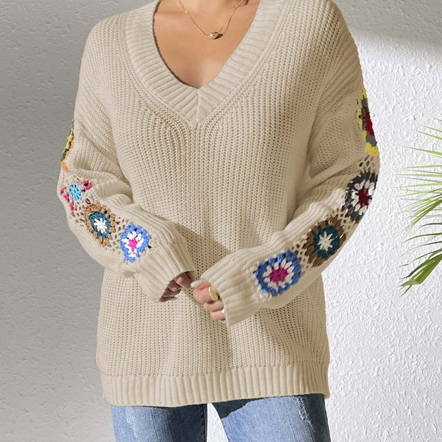 Crochet V-Neck Pullover Sweater