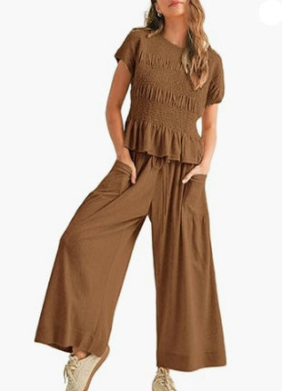 2-piece Pleated Top and Wide Leg Pants