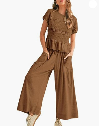 2-piece Pleated Top and Wide Leg Pants