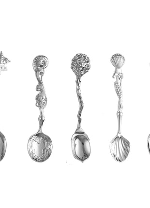5-Piece Set Zinc Alloy Dessert & Coffee Spoon with Ocean Design silver