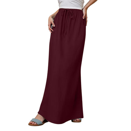 Cotton Solid Color Drawstring Elastic Waist Skirt