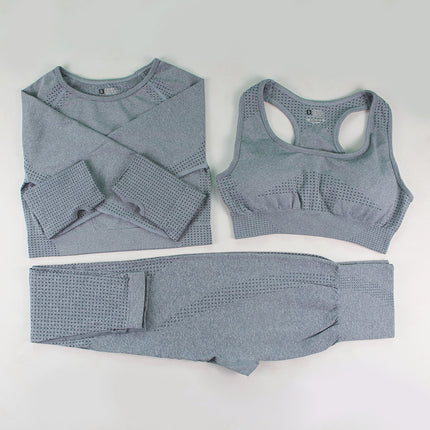 Three-piece Bra, Long Sleeve Top and Trousers Yoga Suit