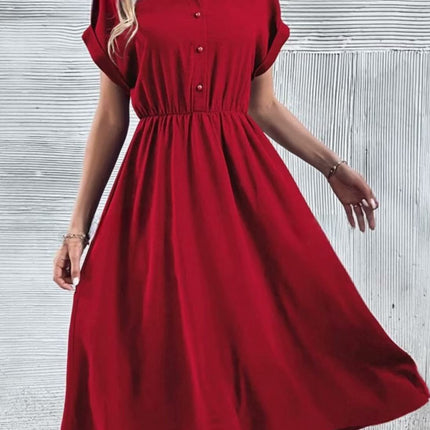 Midi Shirt Collar Short Sleeve Dress