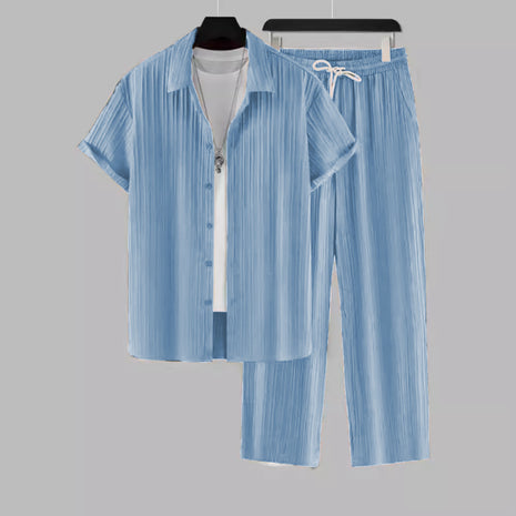Men's Striped Short-sleeved Shirt Trousers Suit