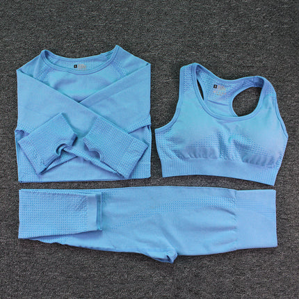 Three-piece Bra, Long Sleeve Top and Trousers Yoga Suit