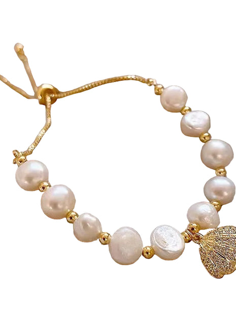 Pulsera de Hoja de Perla Natural de Concha – Joyería Ajustable para Mujer