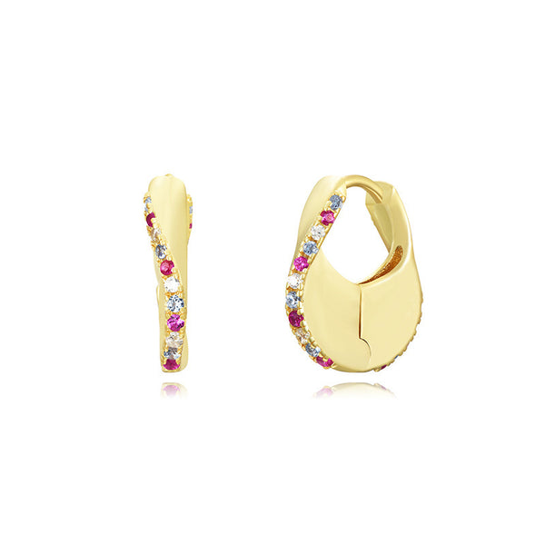 Sterling Silver Needle Street Fashion Geometry Pattern Round Rhinestone Earrings