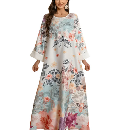 Elegant Floral Long Kaftan Dress