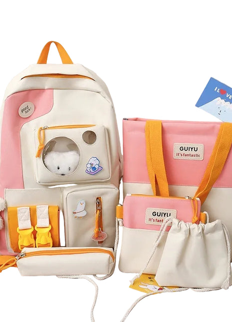 Cute Large Capacity Backpack Set | 5-Piece Fresh Style School Bags