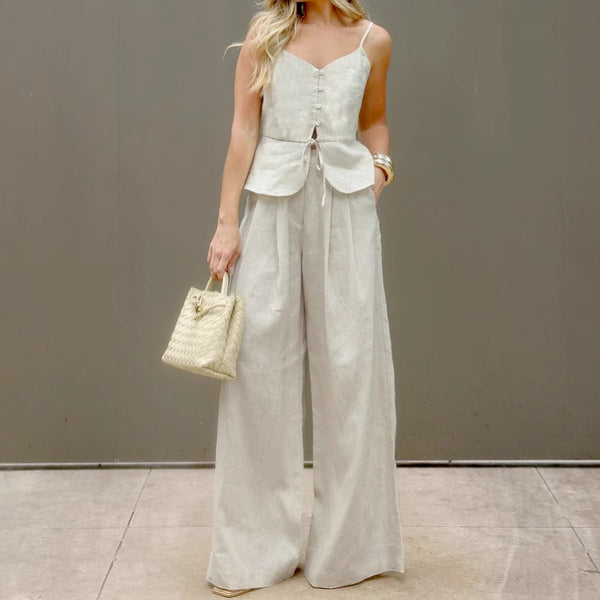 Suspenders Vest High Waist Wide Leg Pants Two-piece Set