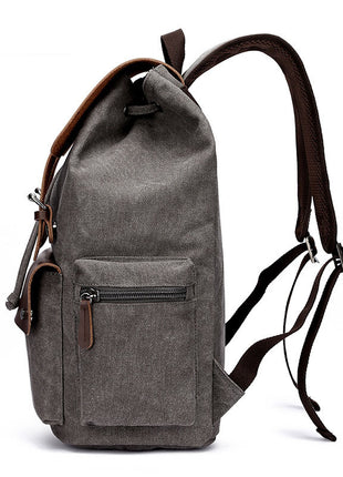 Casual Canvas Backpack Business Laptop Bag With Buckle Drawstring Design