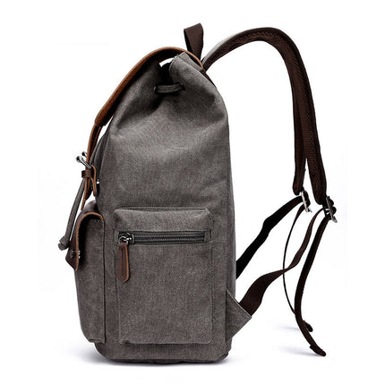 Casual Canvas Backpack Business Laptop Bag With Buckle Drawstring Design