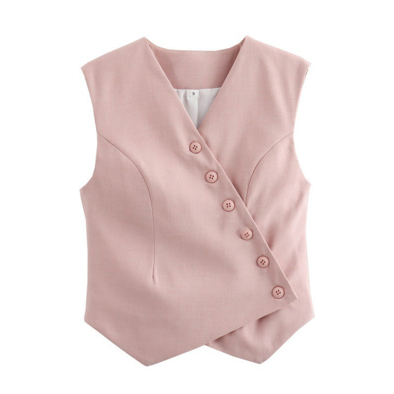 V-neck Single Row Oblique Asymmetric Vest