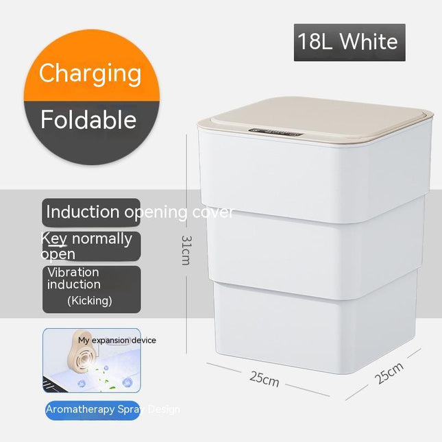 18L Smart Foldable Trash Can Induction & kick opener, normal key With Lid