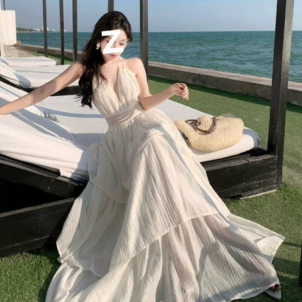 Deep V New Patchwork Slim Fit Spaghetti Straps Tiered-Ruffle Long Dress