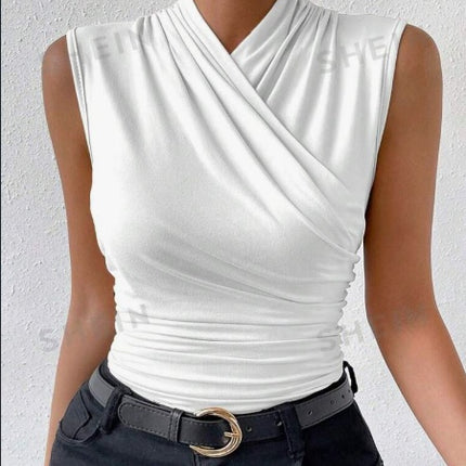 Crisscross Pleated Sleeveless Tank Top