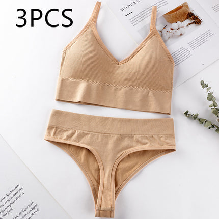 Thin French Style No Steel Ring Panties And Bra Set