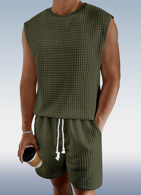 Conjunto de dos piezas de top sin mangas con tirantes finos y shorts a cuadros pequeños