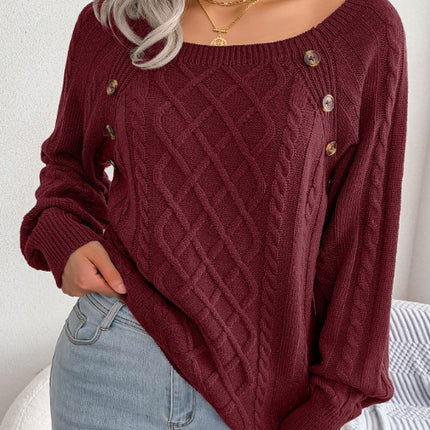 Square Neck Long Sleeve Knitted Sweater