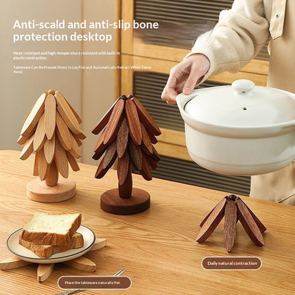 Tree-Shaped Wooden Trivet Stand – Heat-Resistant Decorative Table Mat & Pot Insulation Pad