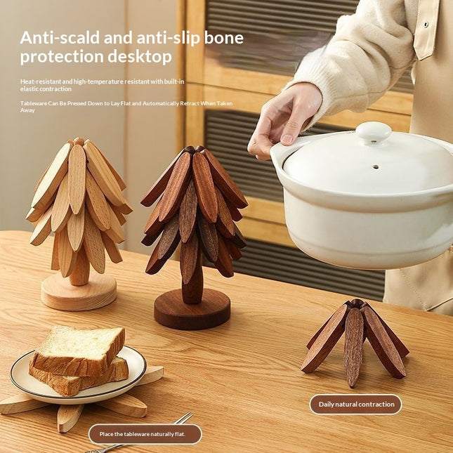 Tree-Shaped Wooden Trivet Stand – Heat-Resistant Decorative Table Mat & Pot Insulation Pad
