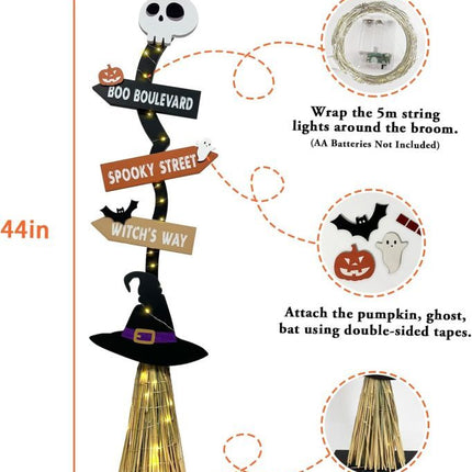 Halloween Glowing Wooden Witch Broom Ornaments