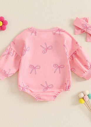 Baby Girl Cotton Long-Sleeve Bow Triangle Romper - 0-18 Months