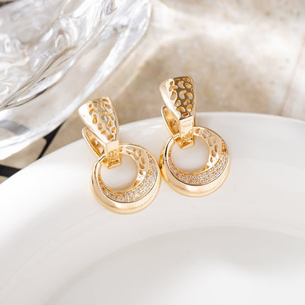 Luxury Natural Zircon Hollow Round Moon Earrings