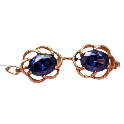 Inlaid Blue Stone Lace Gold Earrings